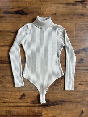 Fashion Nova Ribbed Turtleneck Bodysuit - Cream
